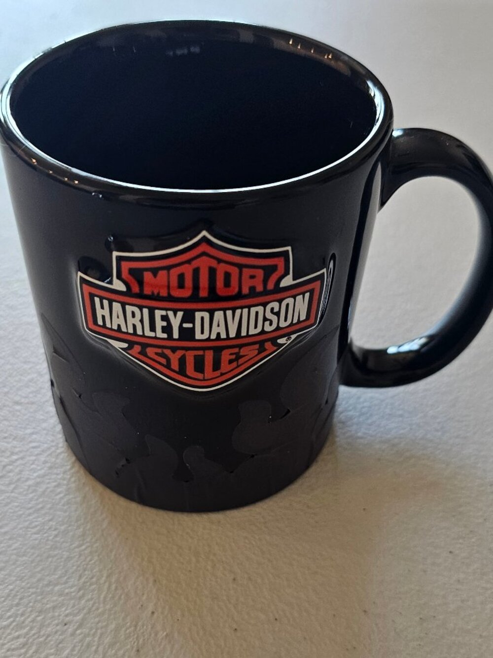 Harley Davidson Coffee Mug Cup 3D Raised Logo & Silver Flames | Motorcycle Biker
